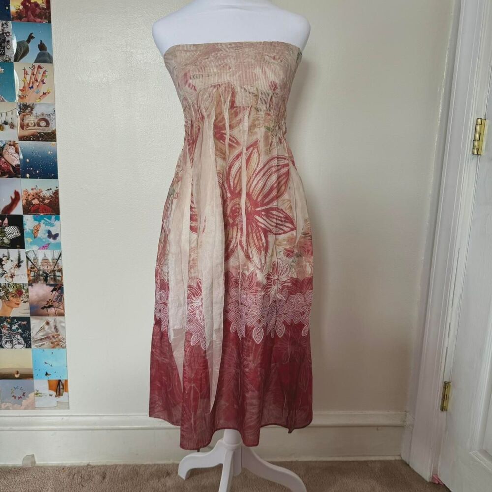 Anthropologie Women's Pink and Cream Dress